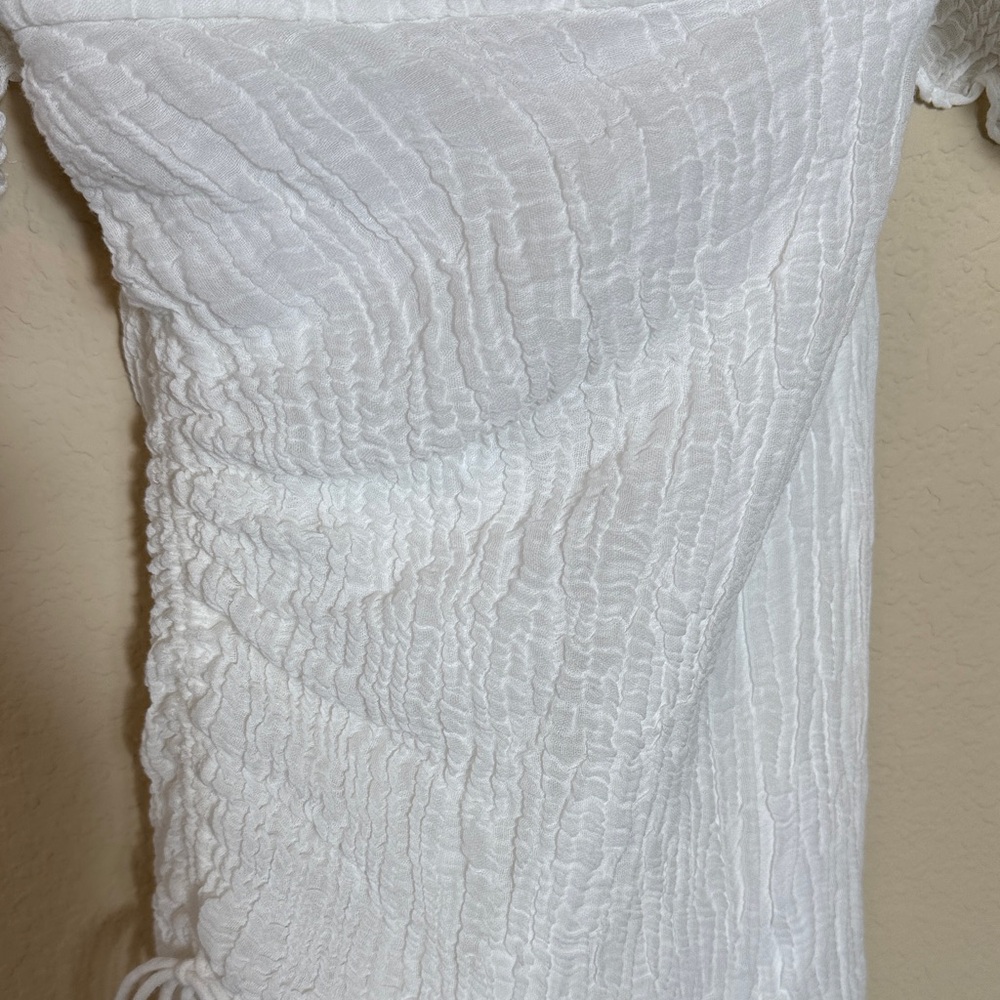 C/MEO COLLECTIVE Romantic Off-Shoulder White Ruffle Midi Dress Bridal Size M - Picture 5 of 8